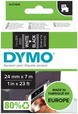 Ruban Dymo LabelManager D1 polyester 24mmx7m blanc sur noir