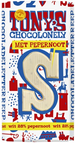 Chocoladeletter Tony'S Chocolonely Wit Pepernoot S 180Gr