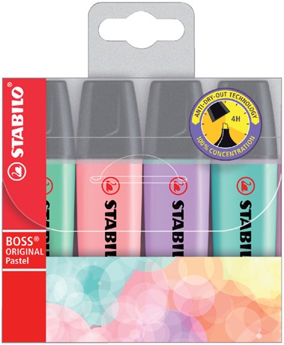 Surligneur STABILO BOSS Original 70/4 pastel assorti étui 4 pièces