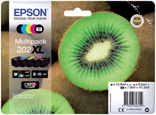 Cartouche d’encre Epson 202XL T02G74 noir + 3 couleurs + photo noir