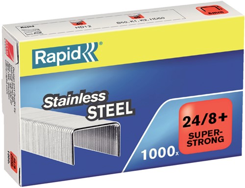 Agrafes Rapid 24/8 acier inox super strong 1000 pièces