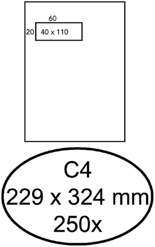 Enveloppe Hermes C4 229x324mm fenêtre gauche 4x11 gommée 250 pièces